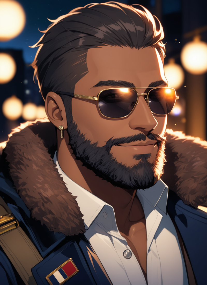 31073754-3314572644-1boy, male focus, military tags, gloves,   jacket, dark-skinned male, dark skin, facial hair, night, beard, smile, sunglasses, p.png